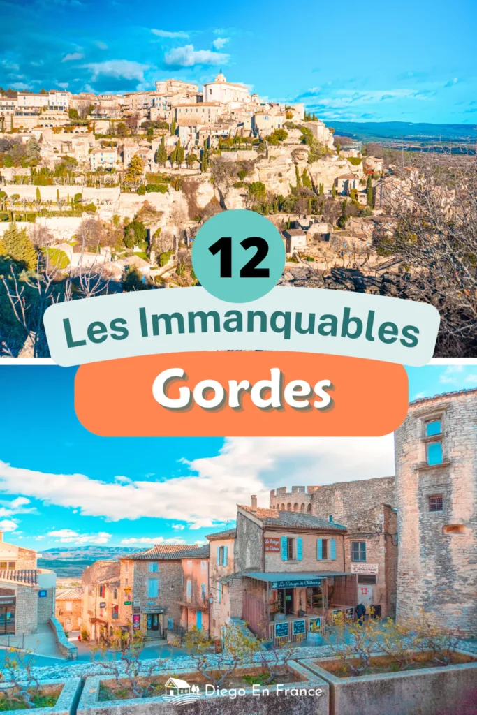 Photographie de diegoenfrance.com d’une vue panoramique du village de Gordes, baigné par la lumière dorée du coucher de soleil