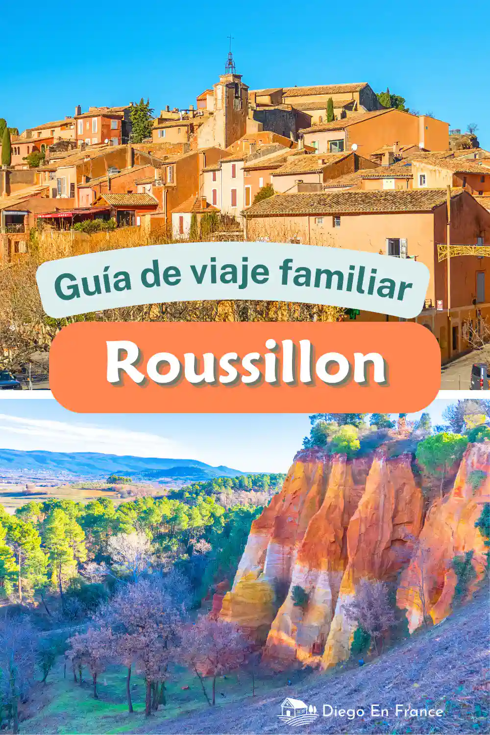 Collage de paisajes ocres un dia soleado, caracteristicos de Rosellon, en la Provenza, Francia