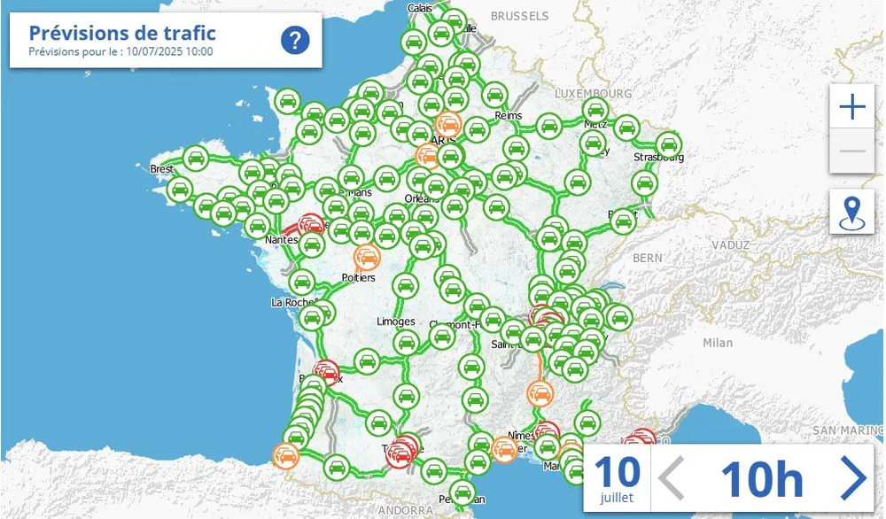 Real-time traffic conditions, essential for planning how to drive in France smoothly.