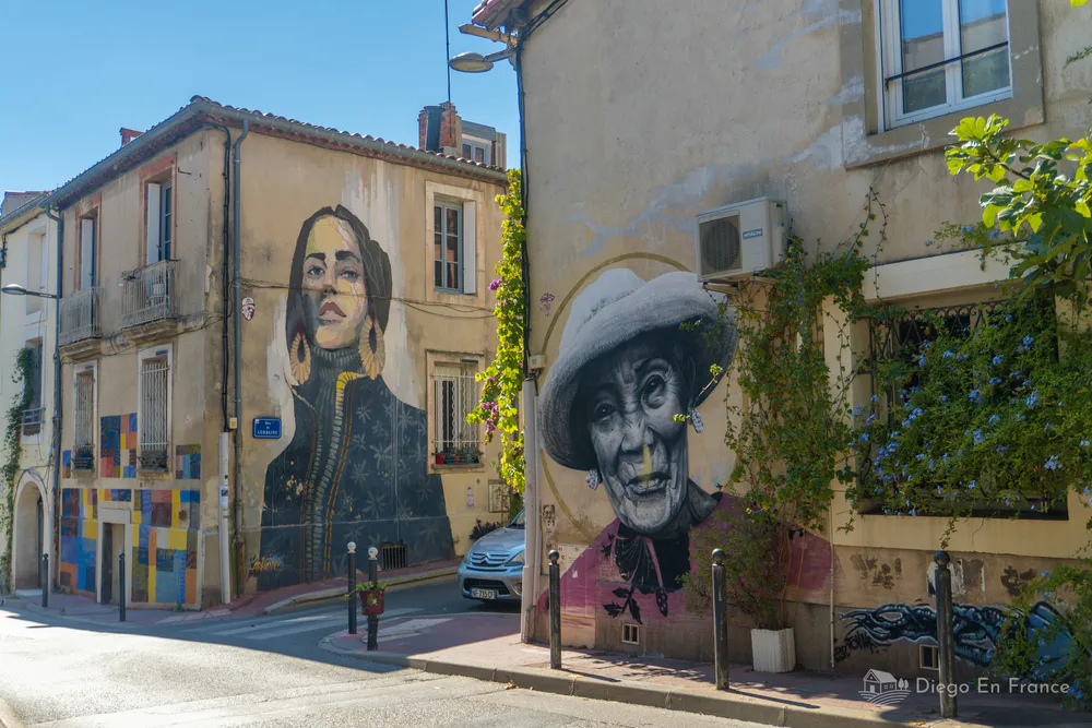 Fotografía de diegoenfrance.com del street art en el Quartier de la Méditerranée, uno de los barrios más originales de Montpellier
