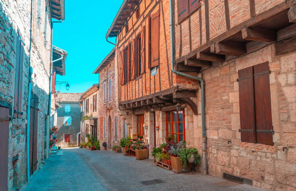 Traditional architecture of southwest France in a quiet village street