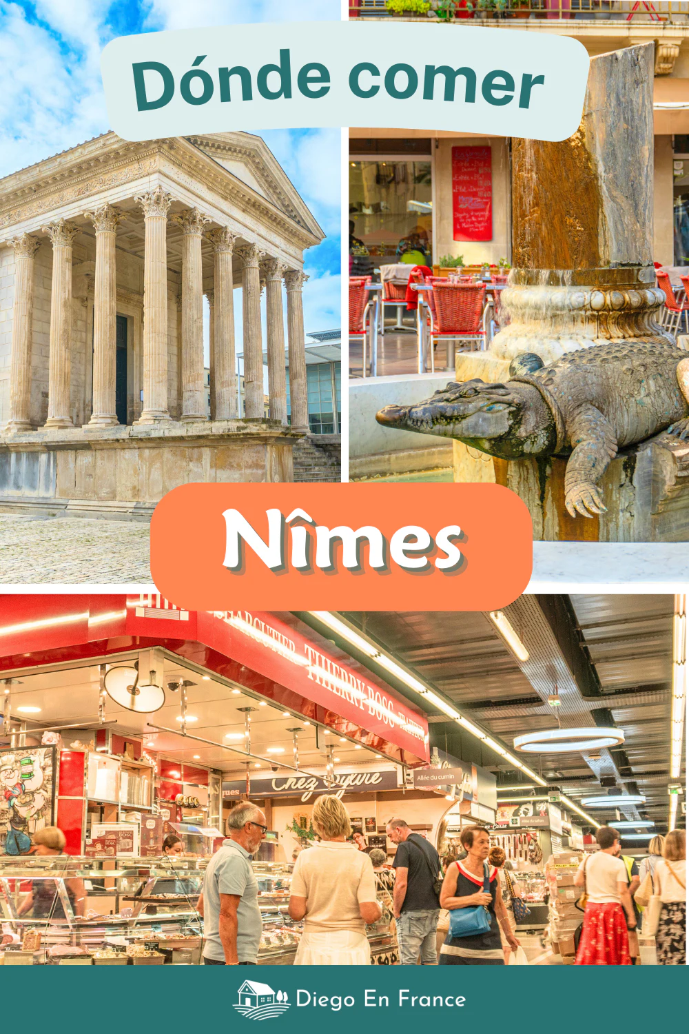 collage turístico de Nîmes para ilustrar dónde comer y qué ver en la ciudad.