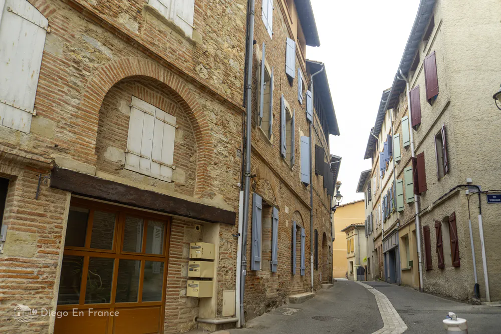 Typical southwestern French architecture on a side street in the center of Lavaur.