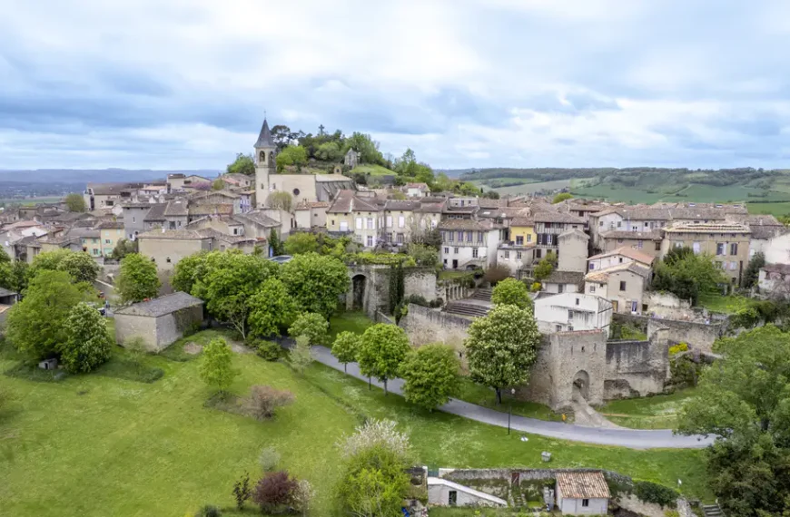 Panoramic view of Lautrec, one of the most beautiful villages in the Tarn region of southern France