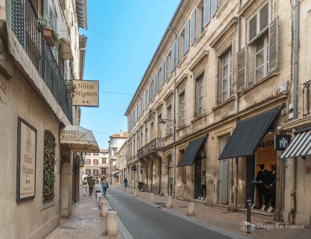 Fotografía de diegoenfrance.com mostrando boutiques y arquitectura histórica, recomendada entre las mejores cosas que hacer en Aviñón