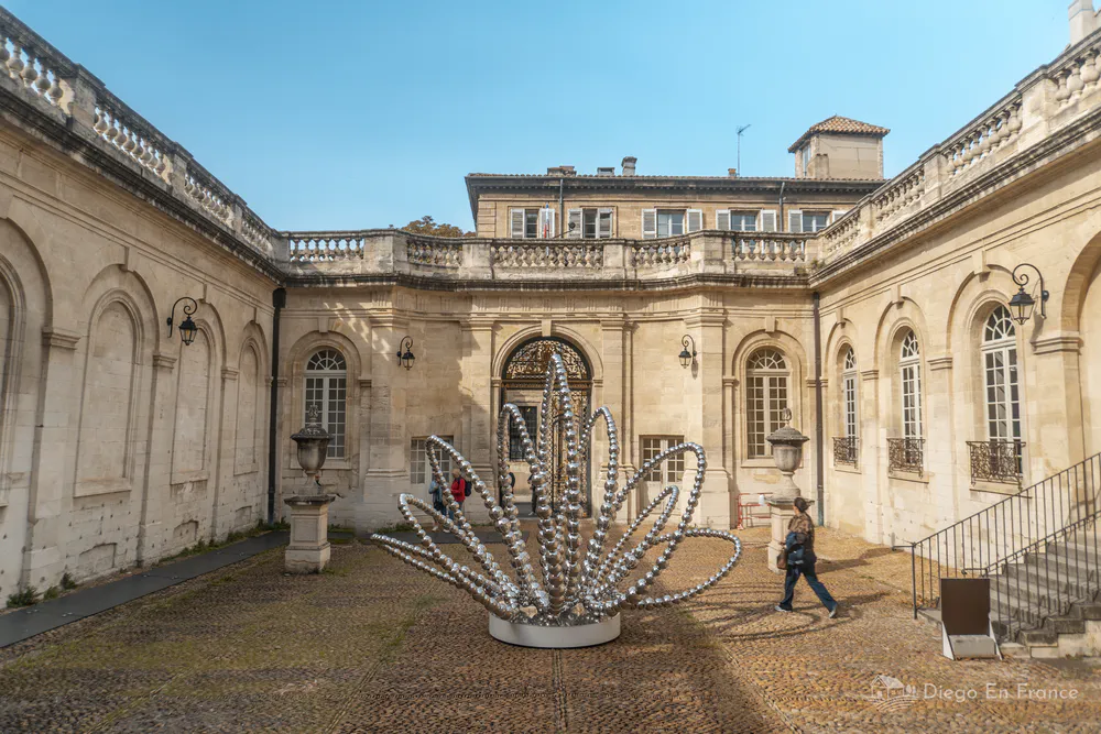 Fotografía de diegoenfrance.com del museo y su escultura contemporánea, ideal para quienes buscan qué hacer en Aviñón culturalmente