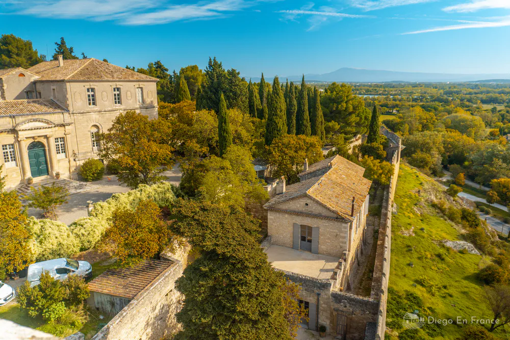 Fotografía de diegoenfrance.com del conjunto monumental de la Abadía Saint-André y su entorno natural.