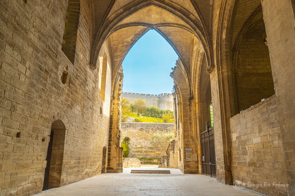 Fotografía de diegoenfrance.com del interior monumental de la Chartreuse, con vistas al fuerte medieval.